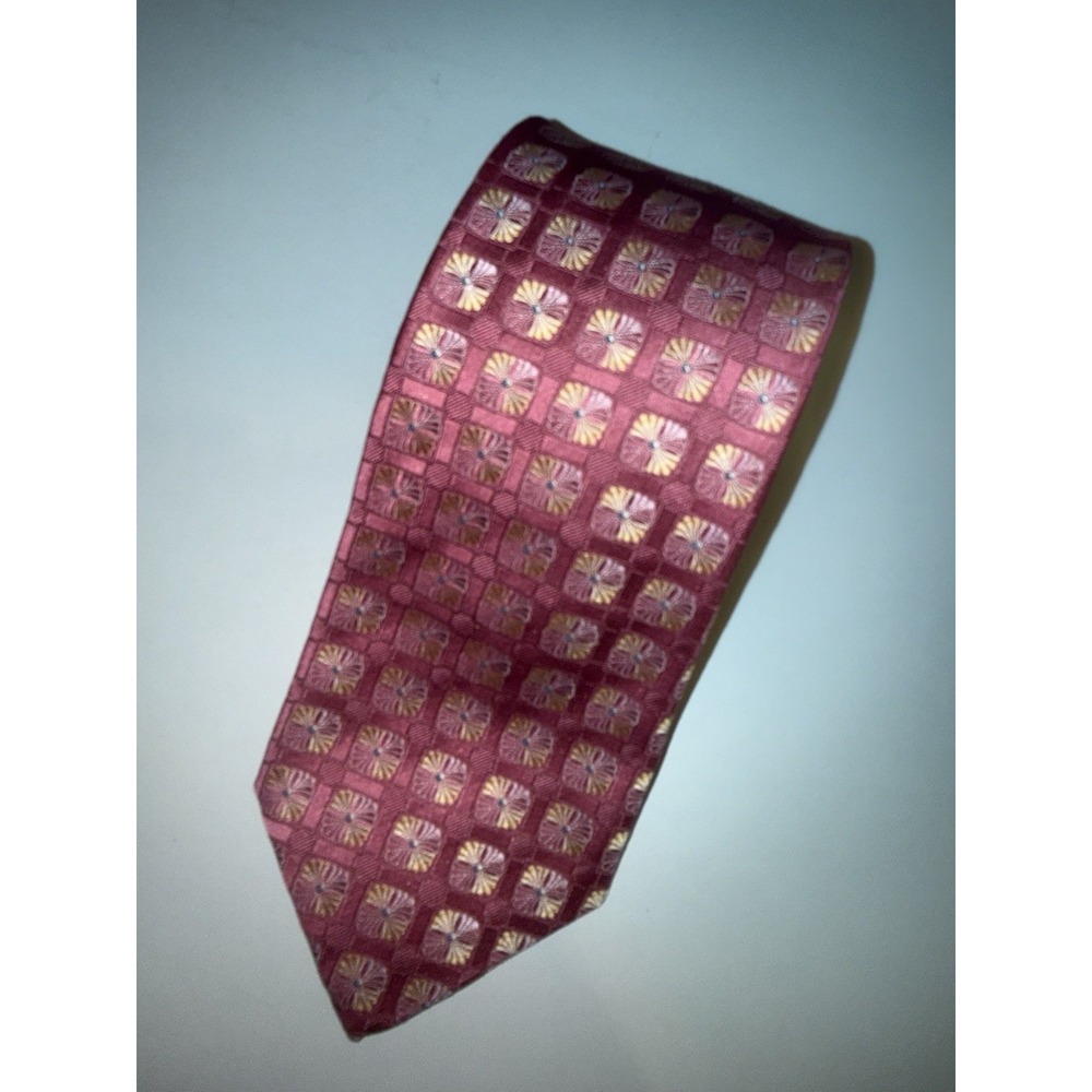 Ermenegildo Zegna Geometric Pattern Fuchsia/Dark Pink Silk Tie Made in Italy - Picture 5 of 6